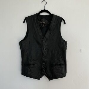 Porsha by Winer‎ Leather Vest Mens Size 42 Tall Black V Neck Button Front